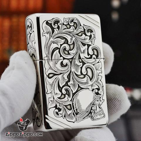 Bật Lửa Zippo Bạc Nguyên Khối Cao Cấp Khắc Thần Rừng Bản Chém Góc
