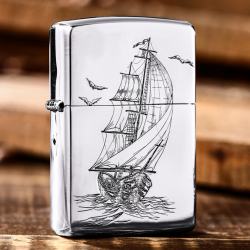 Bật Lửa Zippo Bạc Nguyên Khối Cao Cấp Khắc Thuận Buồm Xuôi Gió Vỏ Dầy Bản Armor - Mã SP: ZPC2854-A