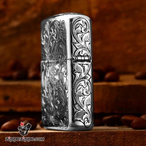Bật Lửa Zippo Bạc Nguyên Khối Cao Cấp Khắc Tỳ Hưu Năm Mặt Tài Lộc Bản Giới Hạn 99 Chiếc Vỏ Mỏng