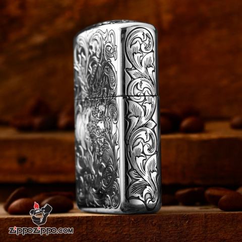Bật Lửa Zippo Bạc Nguyên Khối Cao Cấp Khắc Tỳ Hưu Năm Mặt Tài Lộc Bản Giới Hạn 99 Chiếc Vỏ Mỏng