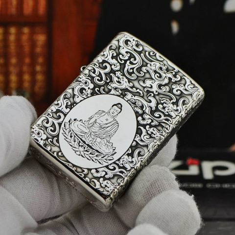 Bật lửa Zippo Bạc nguyên khối khắc Phật Như Lai