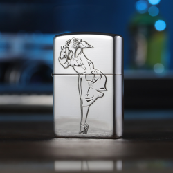 Bật Lửa Zippo Bạc Nguyên Khối Phiên Bản Giới Hạn Cô Gái windy Bản Vỏ Dầy Armor - Mã SP: ZPC3288-A