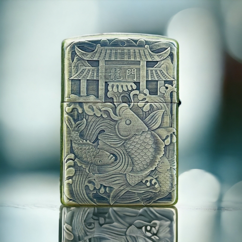 BẬT LỬA ZIPPO BẢN ĐỒNG TRƠN CHÍNH HÃNG KHẮC HÌNH 3D CÁ CHÉP SIÊU SẮC NÉT