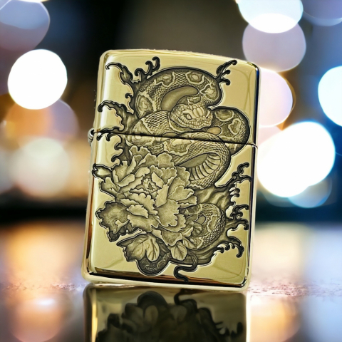 BẬT LỬA ZIPPO BẢN ĐỒNG TRƠN KHẮC 3D HÌNH CON RẮN SIÊU SẮC NÉT