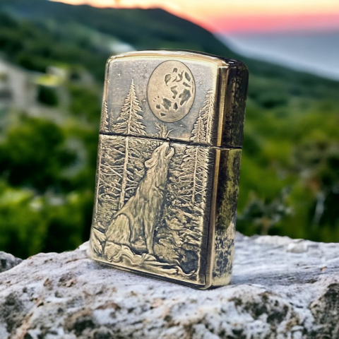 BẬT LỬA ZIPPO BẢN ĐỒNG TRƠN KHẮC 3D HÌNH CON SÓI SIÊU SẮC NÉT