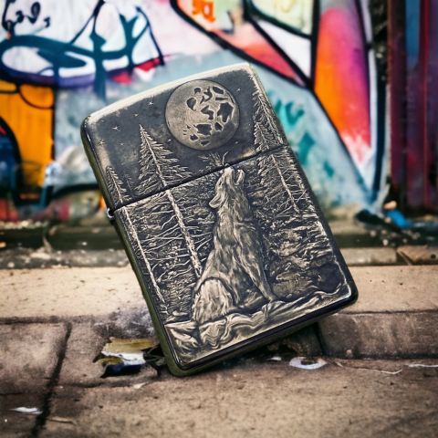 BẬT LỬA ZIPPO BẢN ĐỒNG TRƠN KHẮC 3D HÌNH CON SÓI SIÊU SẮC NÉT