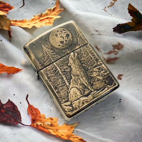 BẬT LỬA ZIPPO BẢN ĐỒNG TRƠN KHẮC 3D HÌNH CON SÓI SIÊU SẮC NÉT