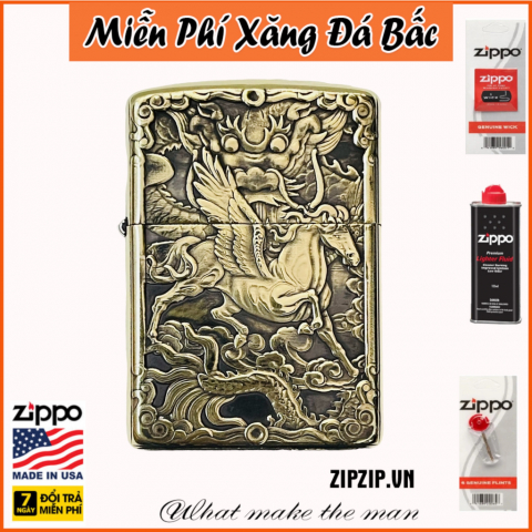 BẬT LỬA ZIPPO BẢN ĐÔNG TRƠN KHẮC 3D HÌNH NGỰA CÓ CÁNH  SIÊU SẮC NÉT