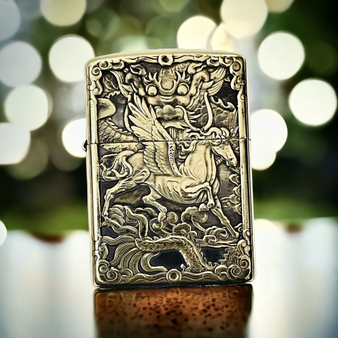 BẬT LỬA ZIPPO BẢN ĐÔNG TRƠN KHẮC 3D HÌNH NGỰA CÓ CÁNH  SIÊU SẮC NÉT