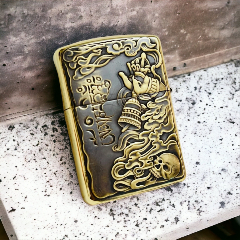 BẬT LỬA ZIPPO BẢN ĐỒNG TRƠN KHẮC HÌNH 3D BẤT ĐỘNG MINH VƯƠNG  SIÊU SẮC NÉT