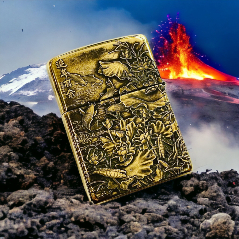 BẬT LỬA ZIPPO BẢN ĐỒNG TRƠN KHẮC HÌNH 3D  CÁ CHÉP ĐẦM SEN SIÊU SẮC NÉT