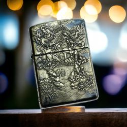 BẬT LỬA ZIPPO BẢN ĐỒNG TRƠN KHẮC HÌNH 3D CÁ CHÉP HOÁ RỒNG SIÊU SẮC NÉT - Mã SP: ZPC4106-169