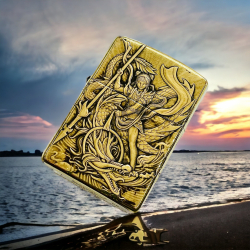 BẬT LỬA ZIPPO  BẢN ĐỒNG TRƠN KHẮC HÌNH 3D NATRA CƯỠI RỒNG SIÊU NÉT - Mã SP: ZPC4139-169