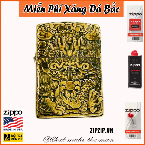 BẬT LỬA ZIPPO  BẢN ĐỒNG TRƠN KHẮC HÌNH 3D RỒNG 2 MẶT PHIÊN BẢN 3 SIÊU NÉT