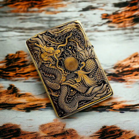 BẬT LỬA ZIPPO BẢN ĐỒNG TRƠN KHẮC HÌNH 3D RỒNG PHƯỢNG  PHIÊN BẢN 2 SIÊU NÉT 3D043