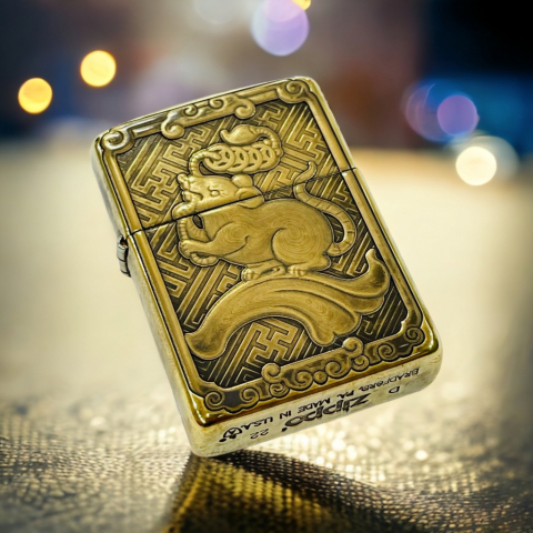 BẬT LỬA ZIPPO BẢN ĐỒNG TRƠN KHẮC HÌNH 3D TUỔI  CHUỘT SIÊU SẮC NÉT