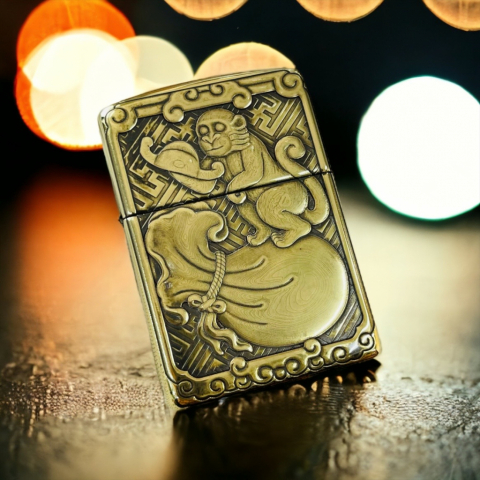 BẬT LỬA ZIPPO BẢN ĐỒNG TRƠN KHẮC HÌNH 3D TUỔI CON KHỈ SIÊU SẮC NÉT