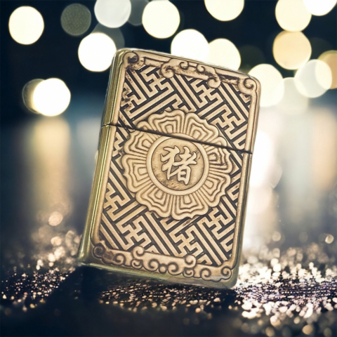 BẬT LỬA ZIPPO BẢN ĐỒNG TRƠN KHẮC HÌNH 3D TUỔI LỢN SIÊU SẮC NÉT