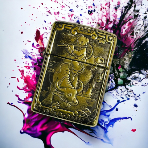 BẬT LỬA ZIPPO BẢN ĐỒNG TRƠN KHẮC HÌNH 3D TUỔI CON TRÂU  RỒNG SIÊU SẮC NÉT