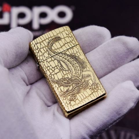 Bật Lửa Zippo Chạm Khắc Cá Sấu Bao Quanh Phiên Bản Hẹp Slim