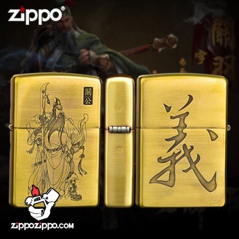 Bật lửa Zippo chất liệu đồng khắc hình Ông Quan Công