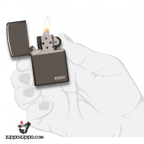 Bật Lửa Zippo Sơn Phủ Keo Bóng Xám Khói - Logo Zippo SKU 150ZL – Zippo Black Ice with Zippo Logo