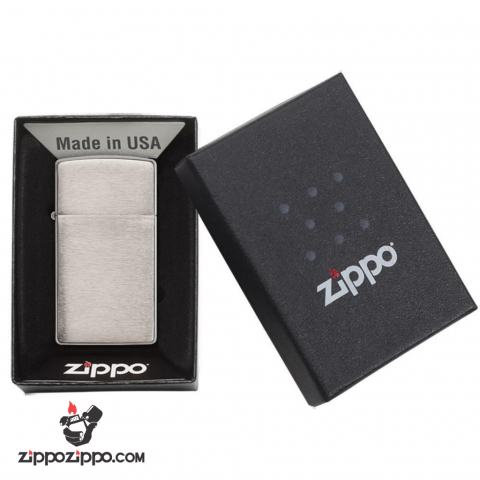 Bật Lửa Zippo Bản Nhỏ Mạ Chome Xước Vân Ngang - SKU 1600 – Zippo Slim Brushed Chrome