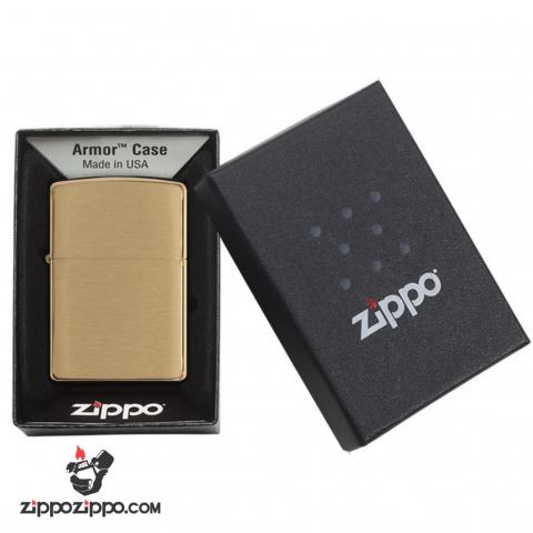 Bật Lửa Zippo Vỏ Dày Đồng Vàng Vân Xước Ngang - SKU 168 – Zippo Armor Brushed Brass