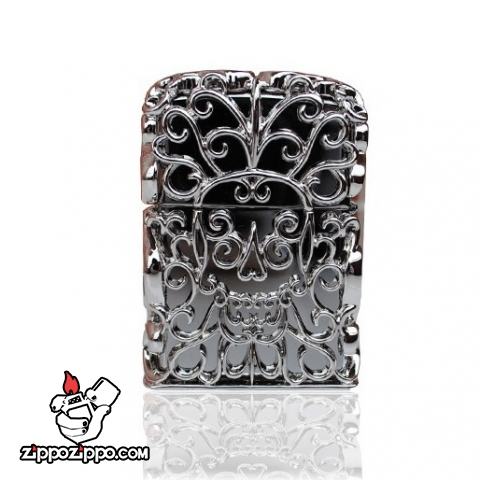 Bật lửa zippo chính hãng áo giáp bạc rỗng Skull Jacket Skull Thanatos