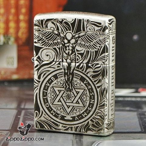 Bật lửa Zippo chính hãng bạc cổ khắc thiên thần
