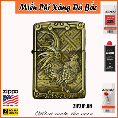 BẬT LỬA ZIPPO CHÍNH HÃNG BẢN ĐỒNG TRƠN AMOR , KHẮC 3D HÌNH CON GÀ TRỐNG
