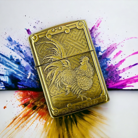 BẬT LỬA ZIPPO CHÍNH HÃNG BẢN ĐỒNG TRƠN AMOR , KHẮC 3D HÌNH CON GÀ TRỐNG