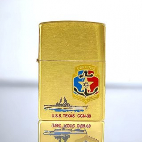 BẬT LỬA ZIPPO CHÍNH HÃNG BẢN ĐỒNG XƯỚC KHẮC  TÀU CHIẾN USS TEXAS CGN-39