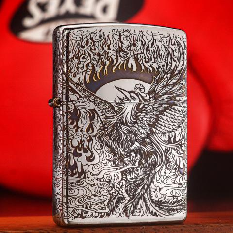 Bật Lửa Zippo Chính Hãng Chạm Khắc Chim Phượng Hoàng Bản Mạ Chrome Đen