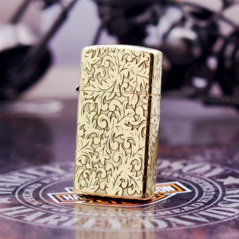 Bật Lửa Zippo Chính Hãng  Chạm Khắc Hoa Văn Năm Mặt Tangcao Phiên Bản Hẹp Slim