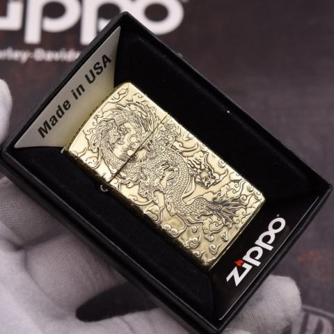 Bật Lửa Zippo Chính Hãng  Chạm Khắc Rồng Nhả Ngọc Phiên Bản Hẹp Slim