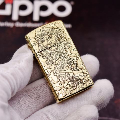 Bật Lửa Zippo Chính Hãng  Chạm Khắc Rồng Nhả Ngọc Phiên Bản Hẹp Slim