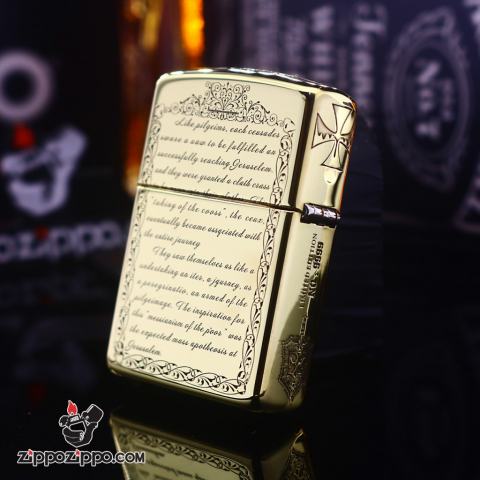 Bật lửa Zippo chính hãng đồng bóng khắc Crusades Armor