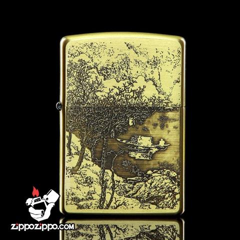 Bật lửa Zippo chính hãng đồng khắc Bức tranh mua thu