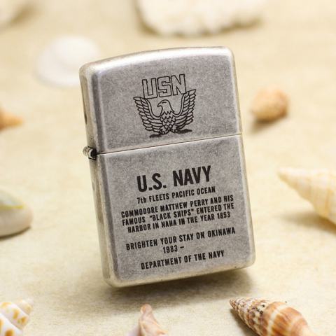 Bật Lửa Zippo Chính Hãng Khắc Biểu Tượng Quân Đội Mạ Antique Silver