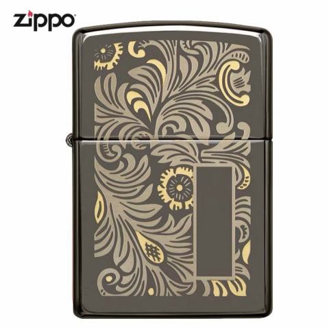 Bật Lửa Zippo  Chính hãng Khắc Hoa Văn Venetian Đen Bóng