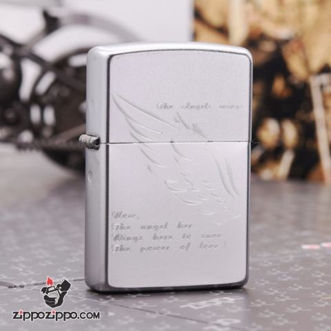 Bật lửa Zippo chính hãng phiên bản ánh sáng cát sa tin mờ Khắc cánh thiên thần