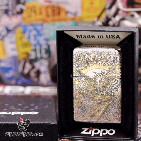 Bật Lửa Zippo Chính Hãng Phiên Bản Armor Chạm Khắc Chim Phượng Hoàng chorme