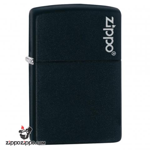 Bật Lửa Zippo Sơn Tĩnh Điện Màu Đen Logo Zippo- Sku 218ZL – Zippo Black Matte with Zippo Logo