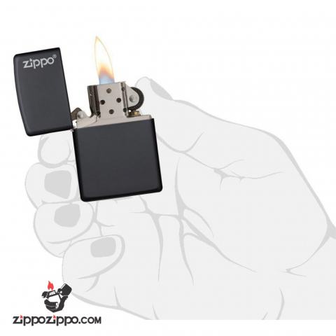 Bật Lửa Zippo Sơn Tĩnh Điện Màu Đen Logo Zippo- Sku 218ZL – Zippo Black Matte with Zippo Logo
