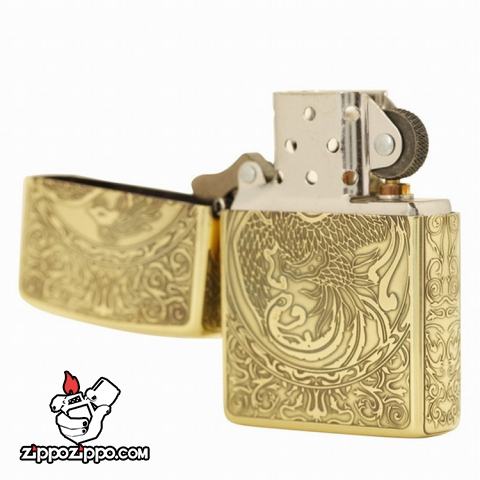 Bật lửa Zippo chính hãng vàng cổ khắc phượng múa
