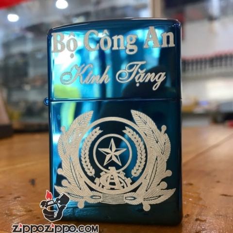 Bật Lửa Zippo Chính Hãng Xanh Saphire khắc bộ công an kính tặng