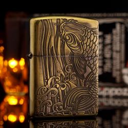 Bật lửa zippo đen in hoa văn cá chép Ver 2