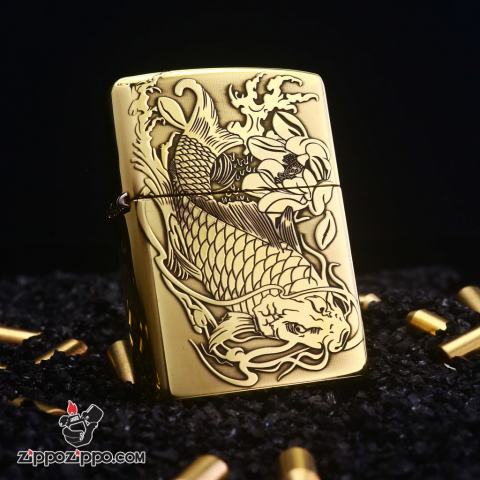 Bật Lửa Zippo Đồng Bản Armor Khắc Cá Chép Vượt Vũ Môn