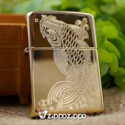 bật lửa zippo đồng khắc cá chép
